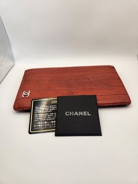 CHANEL Quilted Mademoiselle Long Bifold Wallet In Orange
